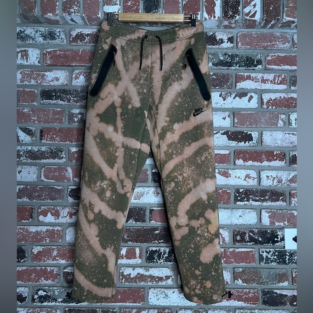 Men’s Nike Joggers, with a Custom Bleach Tiedye Splatter Olive and Beige